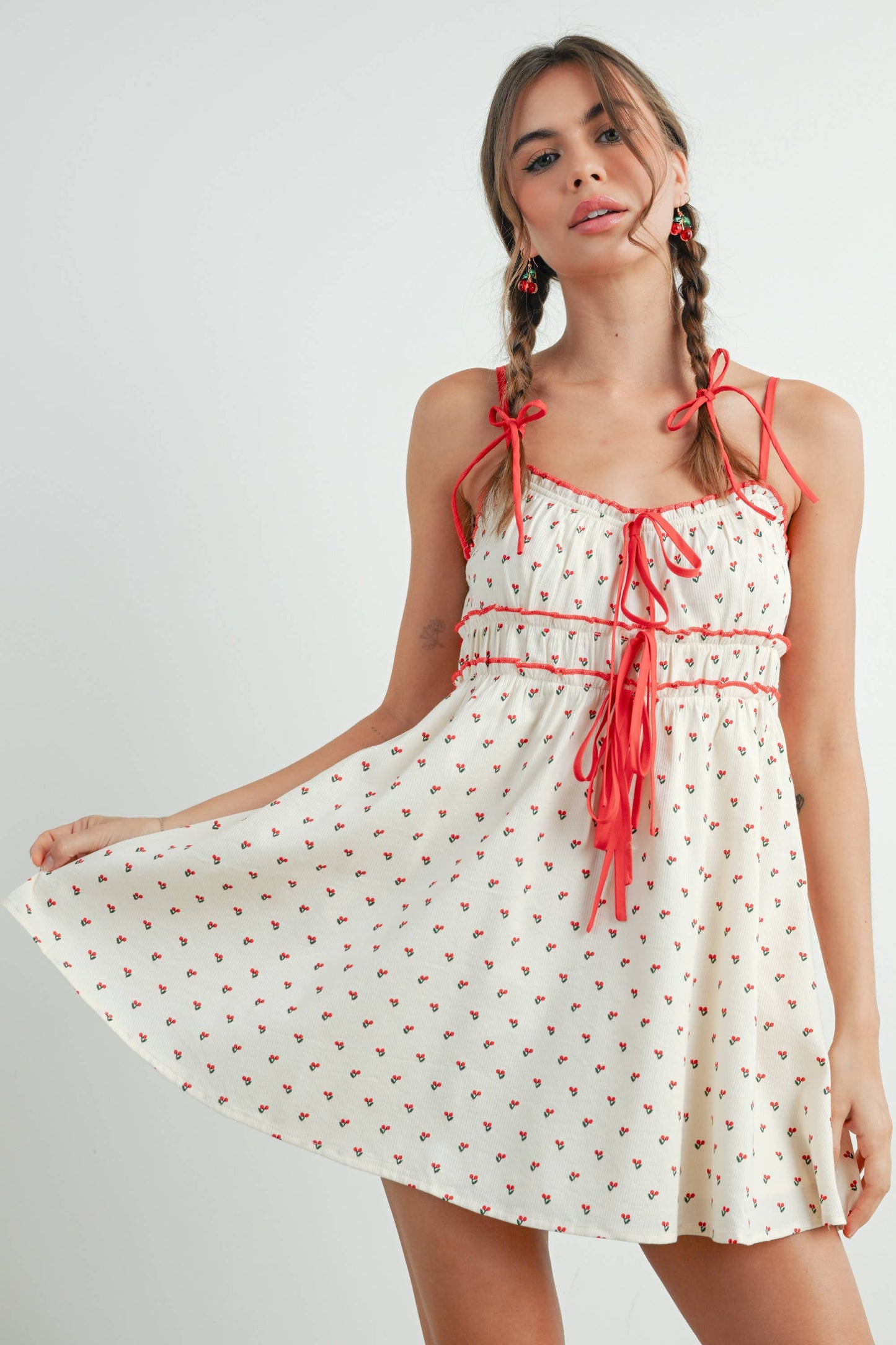 BUTTERMELON PRINTED TIE-FRONT MINI DRESS