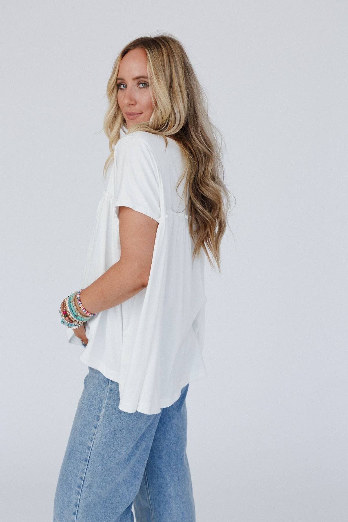 Three Bird Nest SUNDAY MORNING BABYDOLL TOP - WHITE