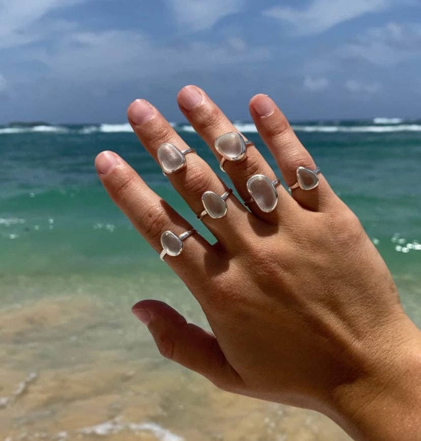 The Salty Gem White Sea Glass Ring (Handmade) 925 Silver
