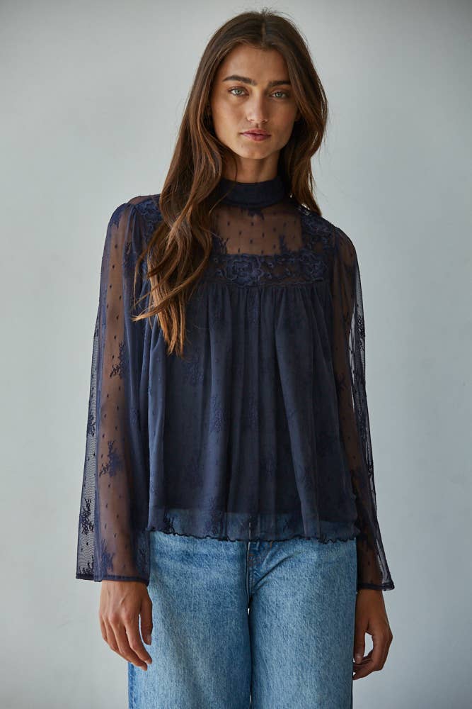 By Together Gypsy Bell Sleeve Blouse Navy