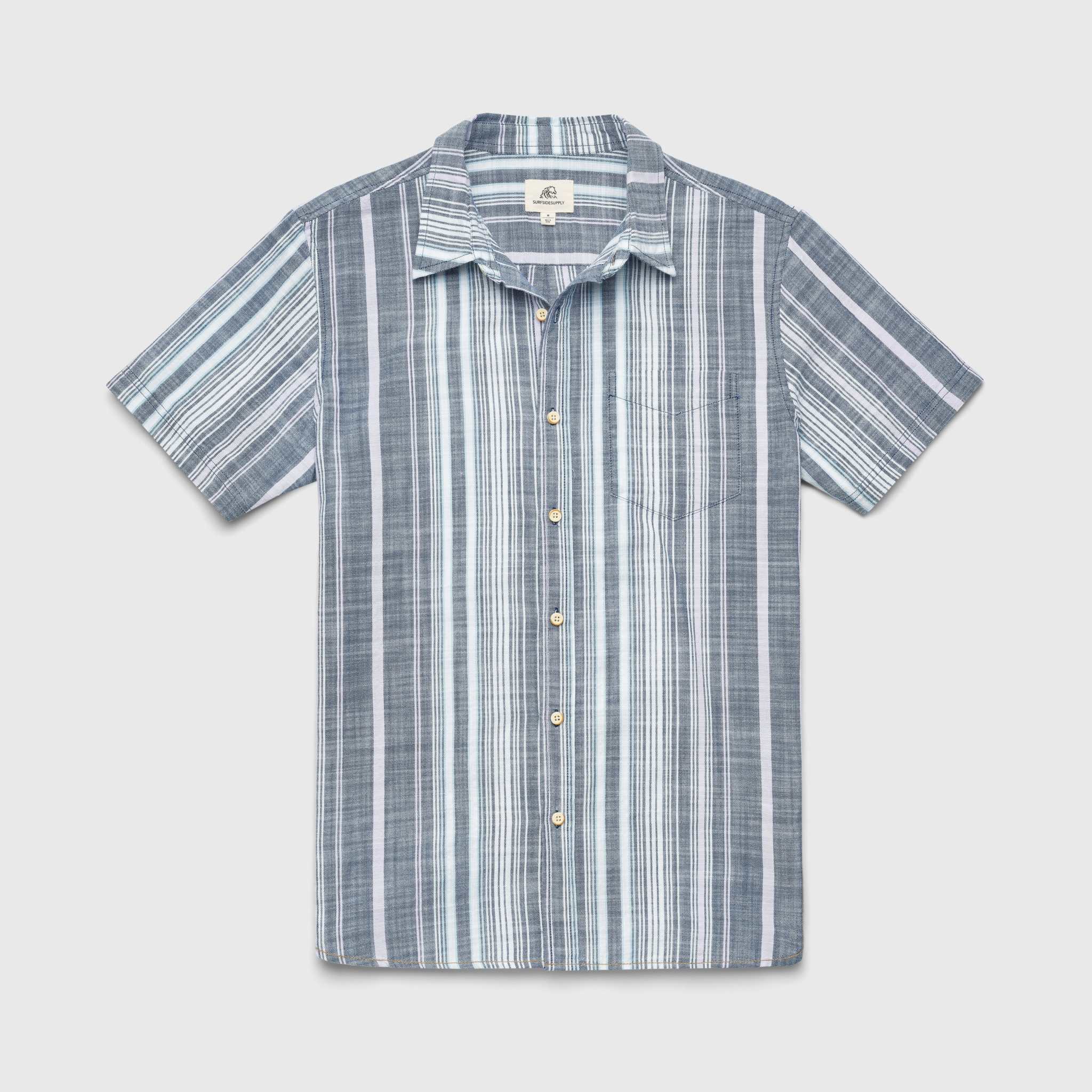 SURFSIDESUPPLY JOEY VERTICAL STRIPE SLUB SHIRT - NAVY COMBO