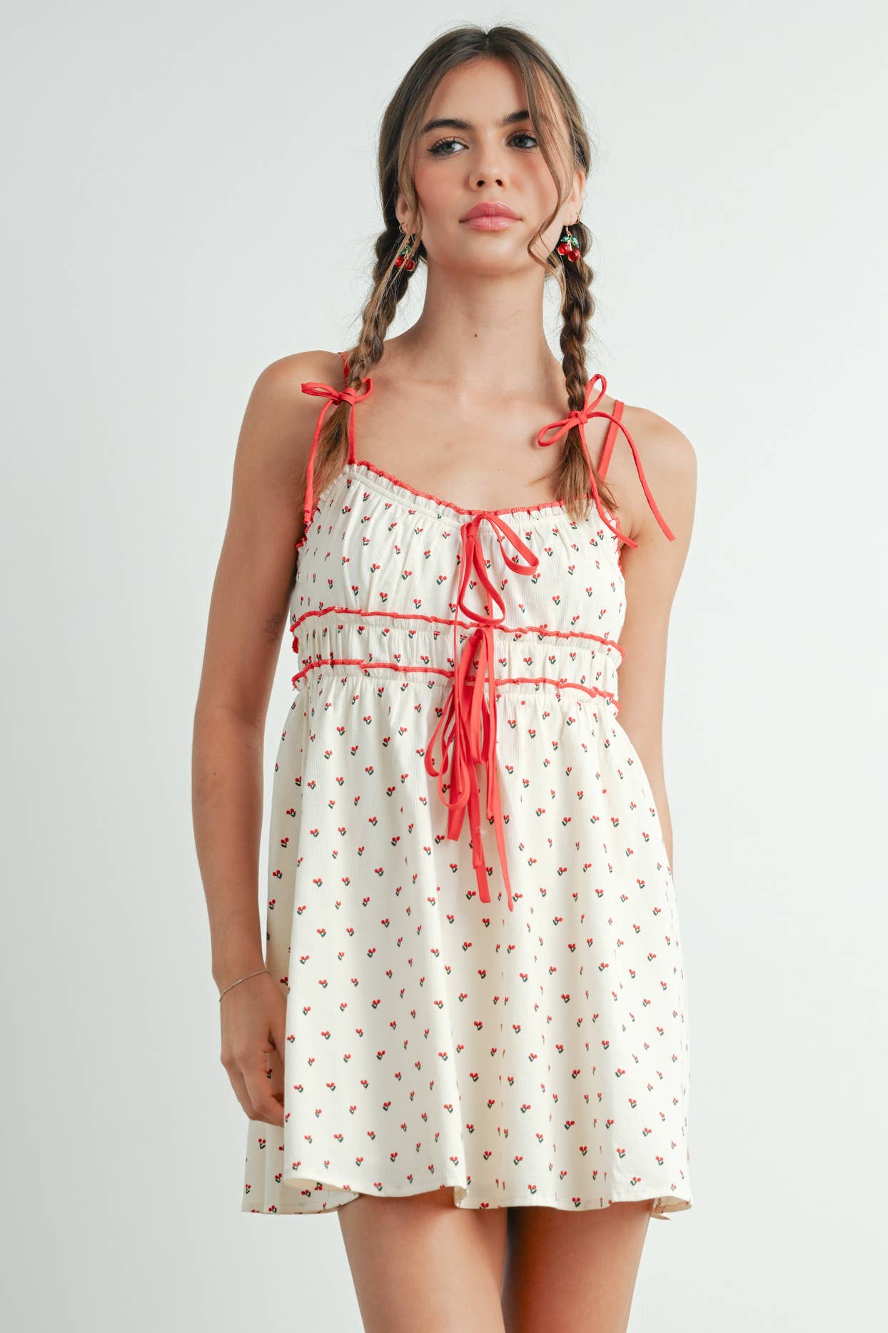BUTTERMELON PRINTED TIE-FRONT MINI DRESS