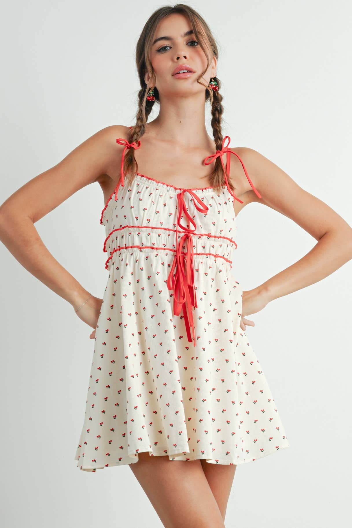 BUTTERMELON PRINTED TIE-FRONT MINI DRESS