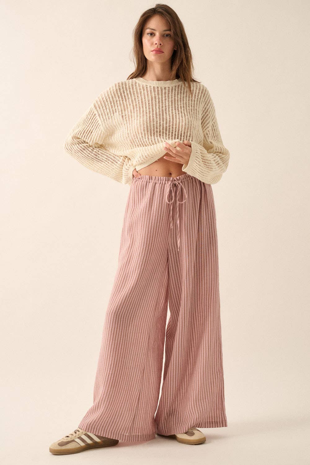 Promesa USA Stripe-Print Woven Wide-Leg Drawstring Pants