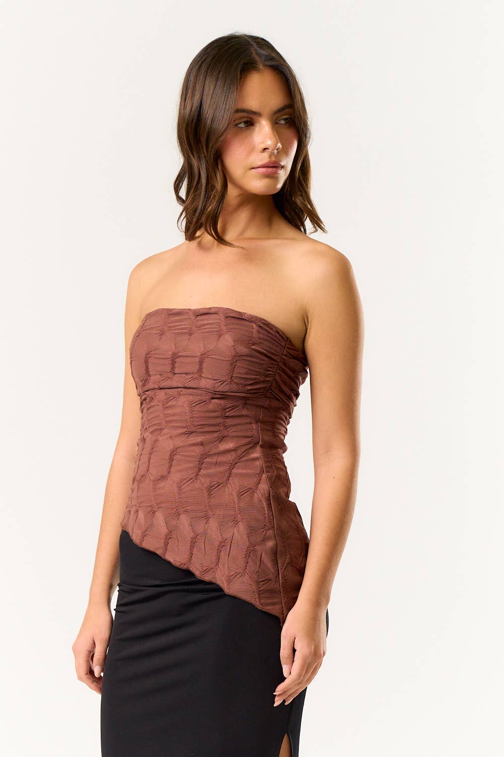 TEXTURED ASYMMETRICAL TUBE TOP