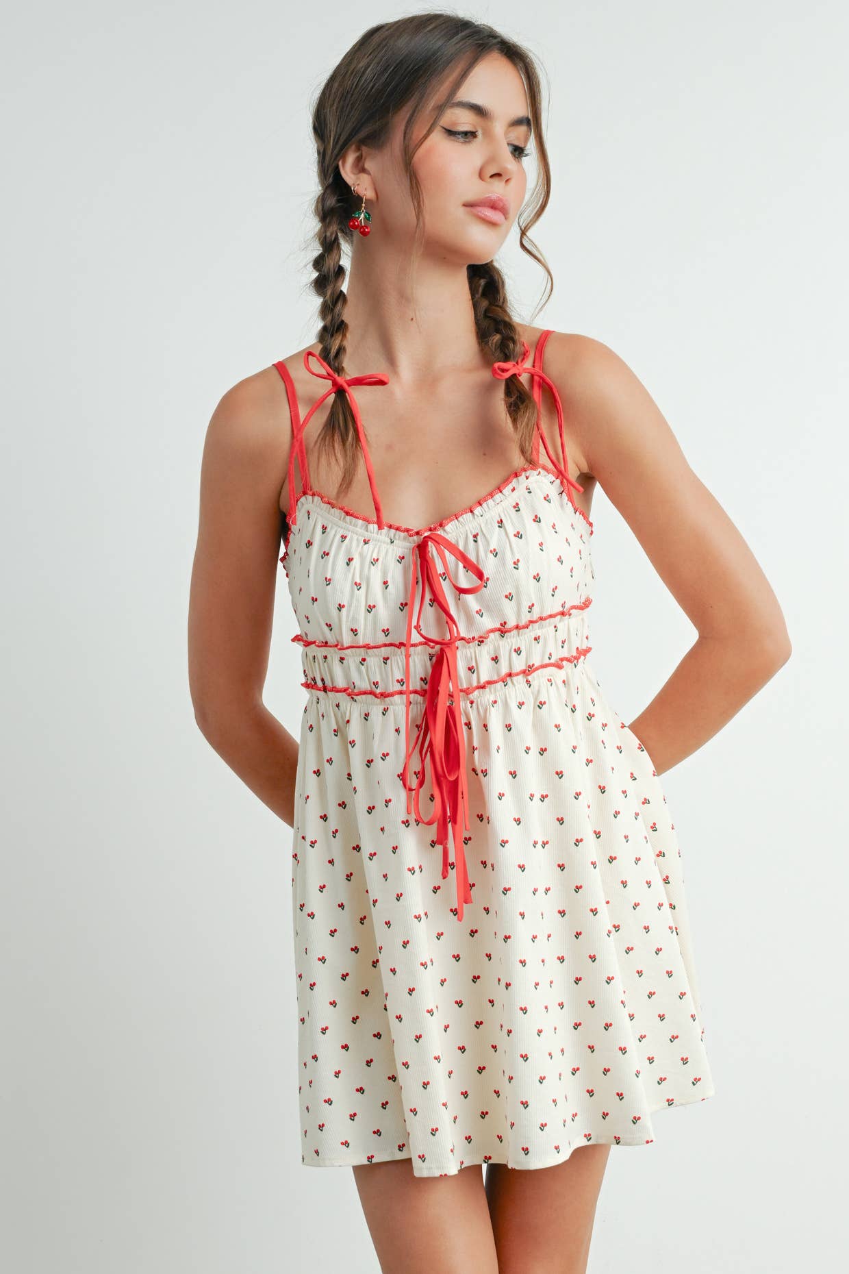 BUTTERMELON PRINTED TIE-FRONT MINI DRESS