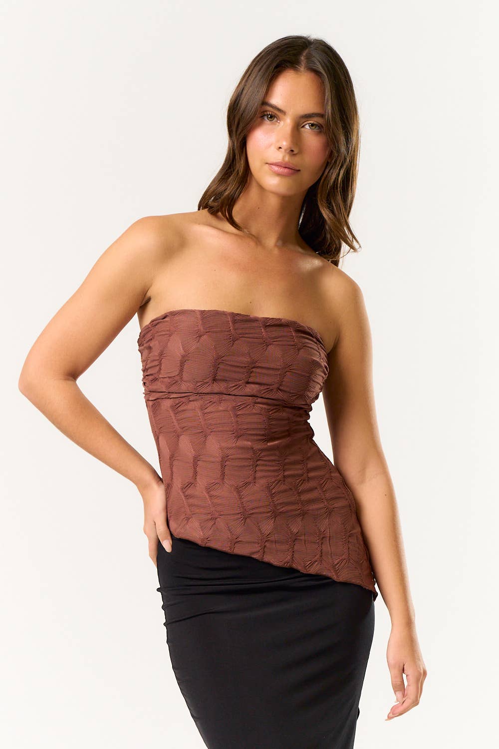 TEXTURED ASYMMETRICAL TUBE TOP