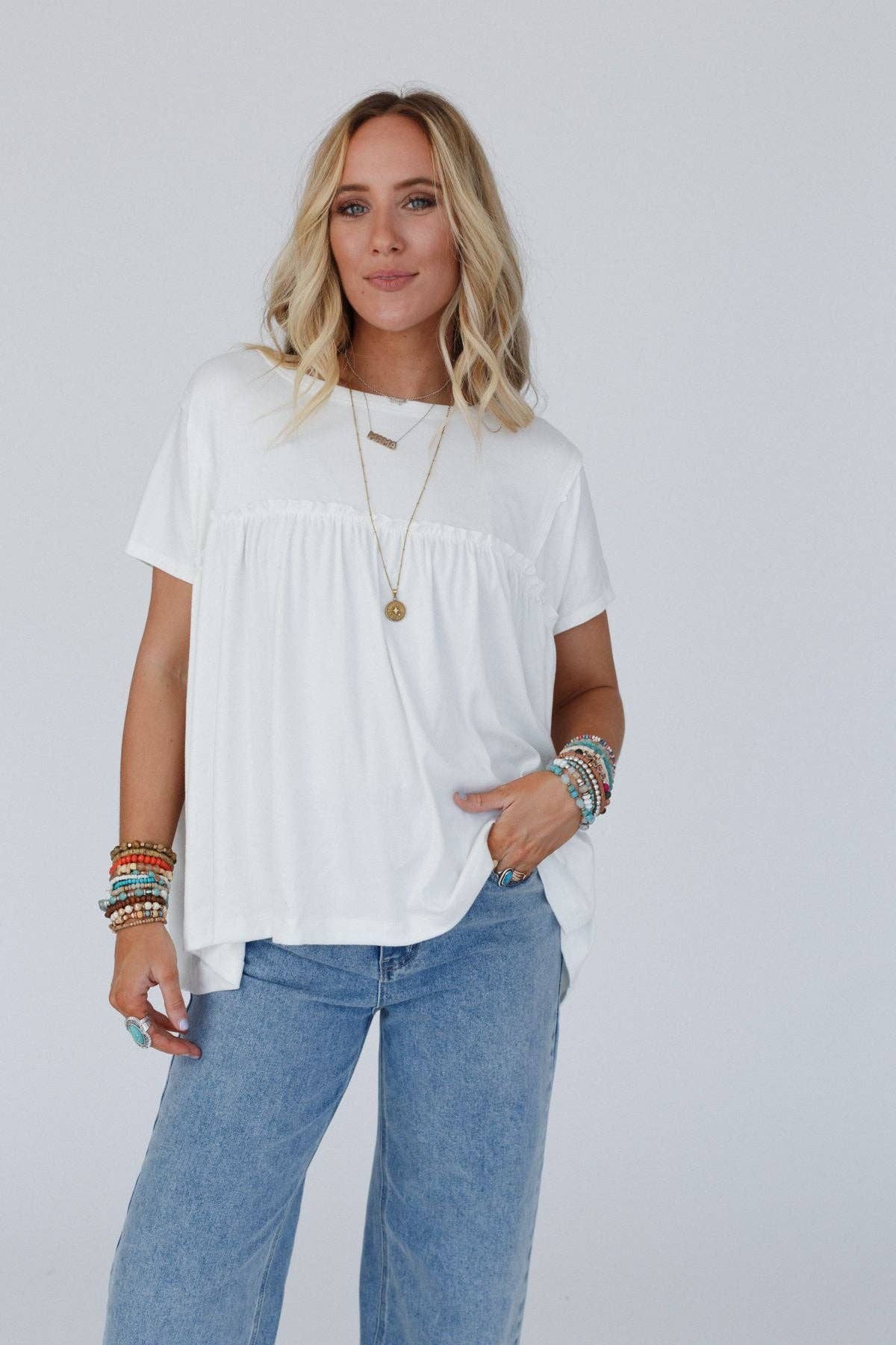 Three Bird Nest SUNDAY MORNING BABYDOLL TOP - WHITE