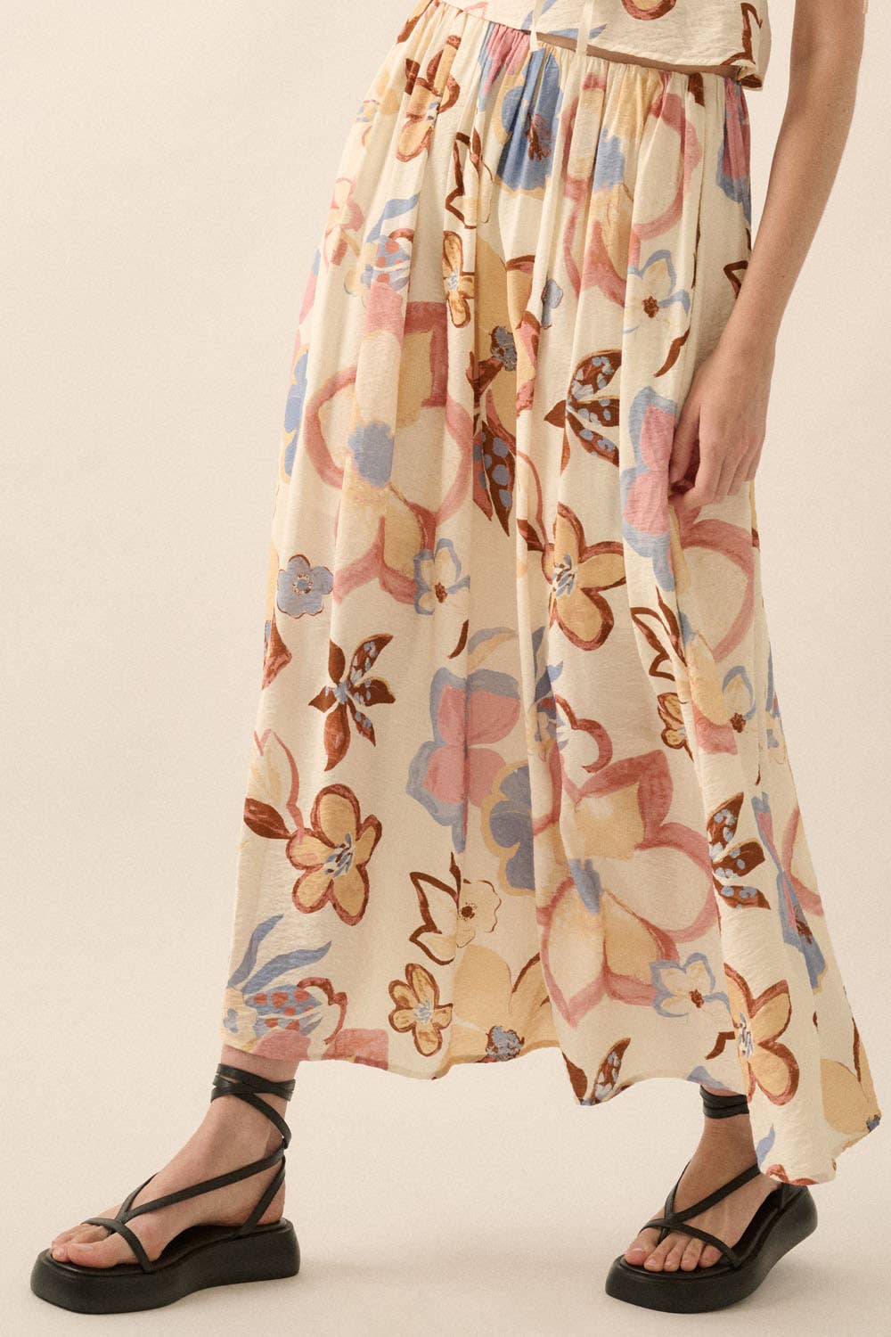 Promesa USA Textured Floral-Print A-Line Maxi Skirt