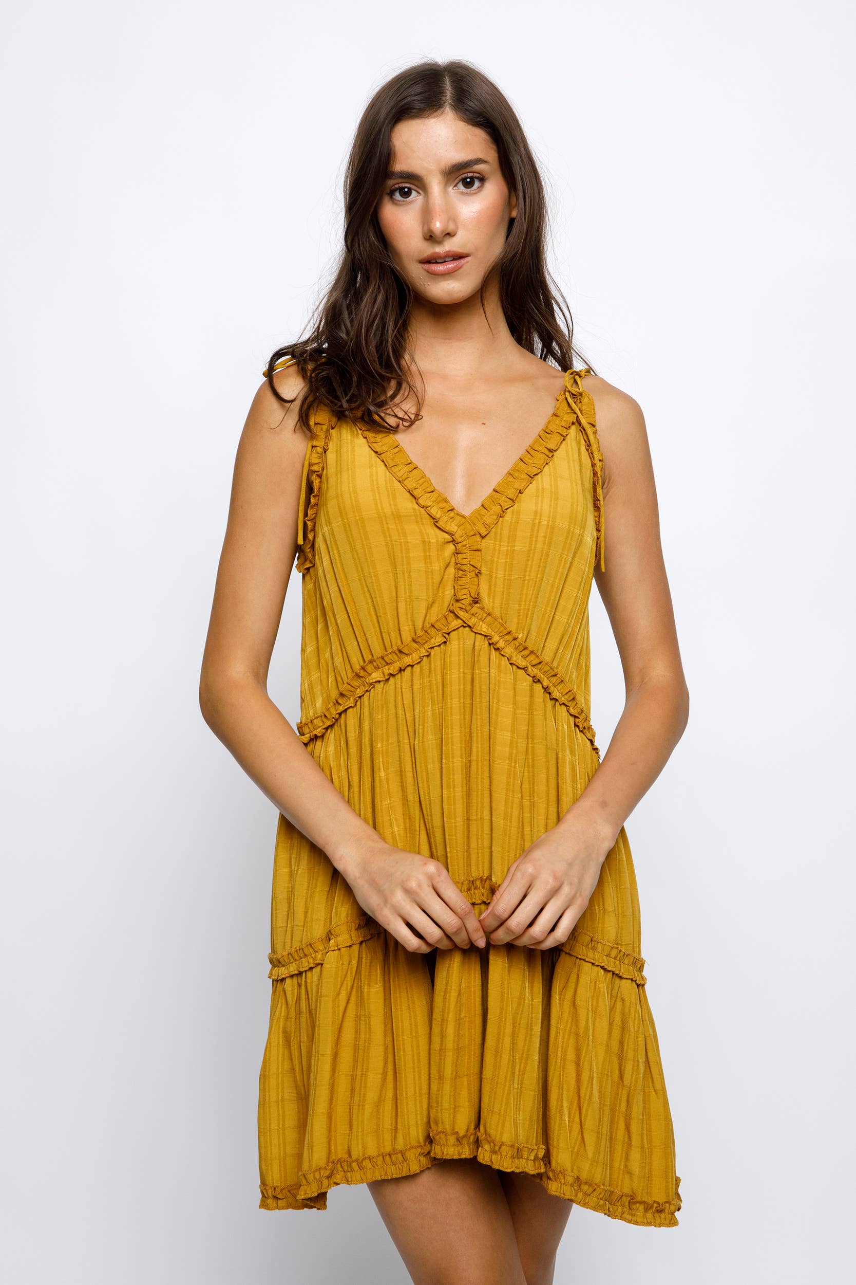 STORIA Cara Ruffled Mini Dress Marigold