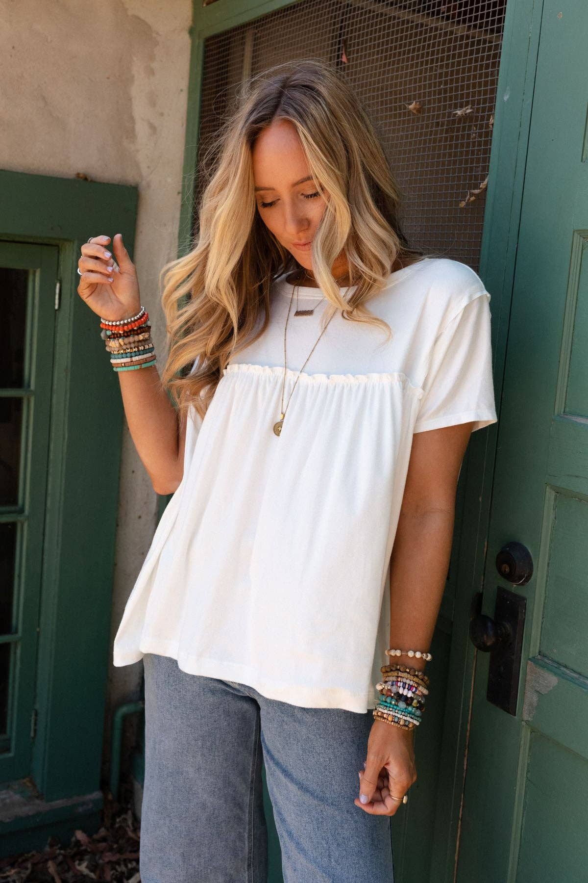 Three Bird Nest SUNDAY MORNING BABYDOLL TOP - WHITE