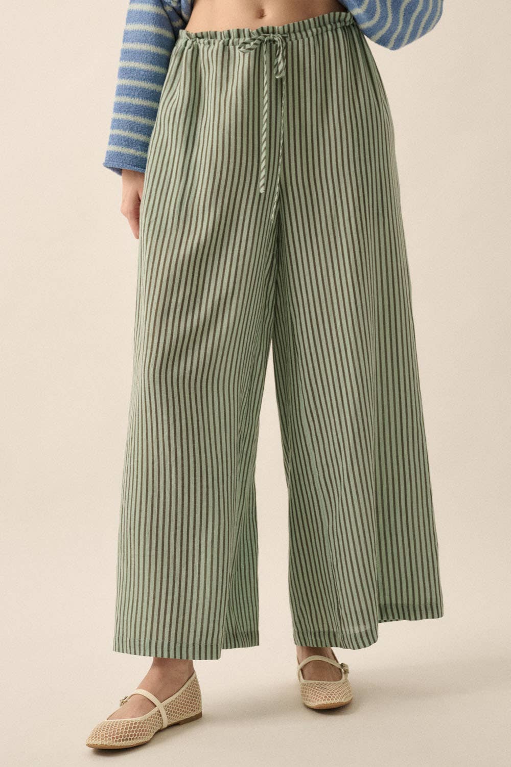 Promesa USA Stripe-Print Woven Wide-Leg Drawstring Pants