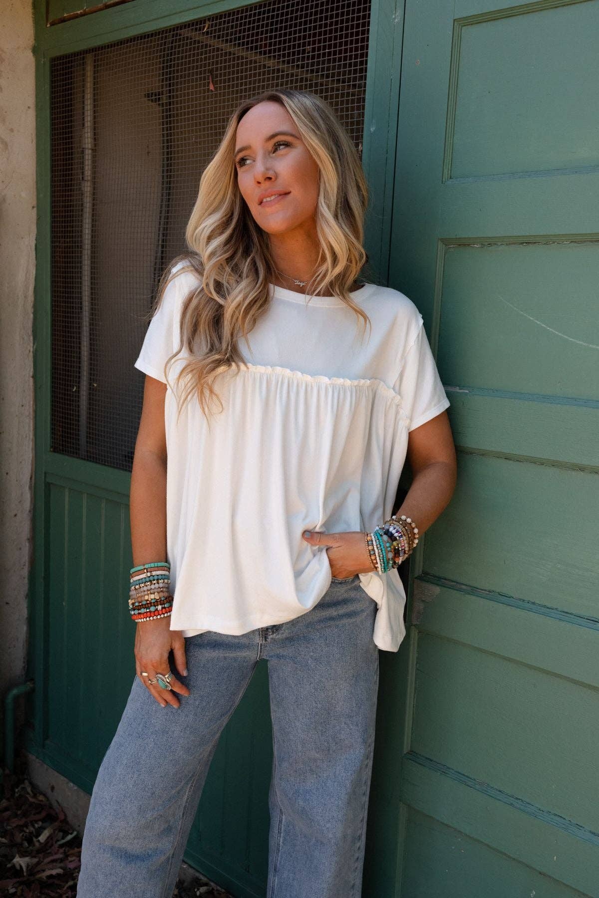 Three Bird Nest SUNDAY MORNING BABYDOLL TOP - WHITE