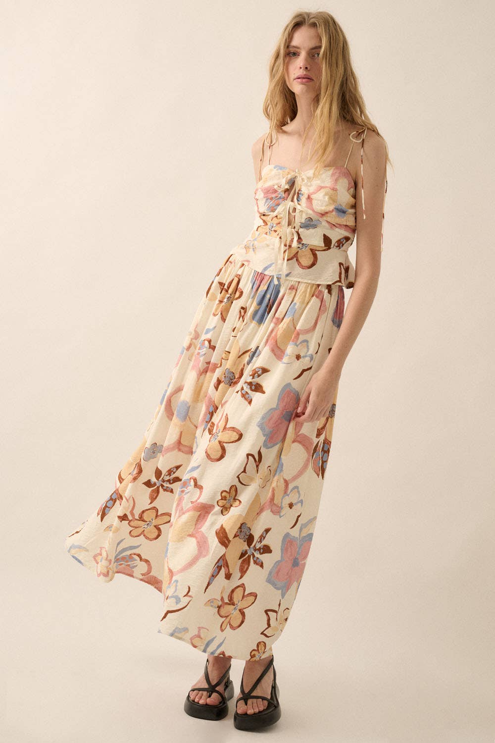 Promesa USA Textured Floral-Print A-Line Maxi Skirt