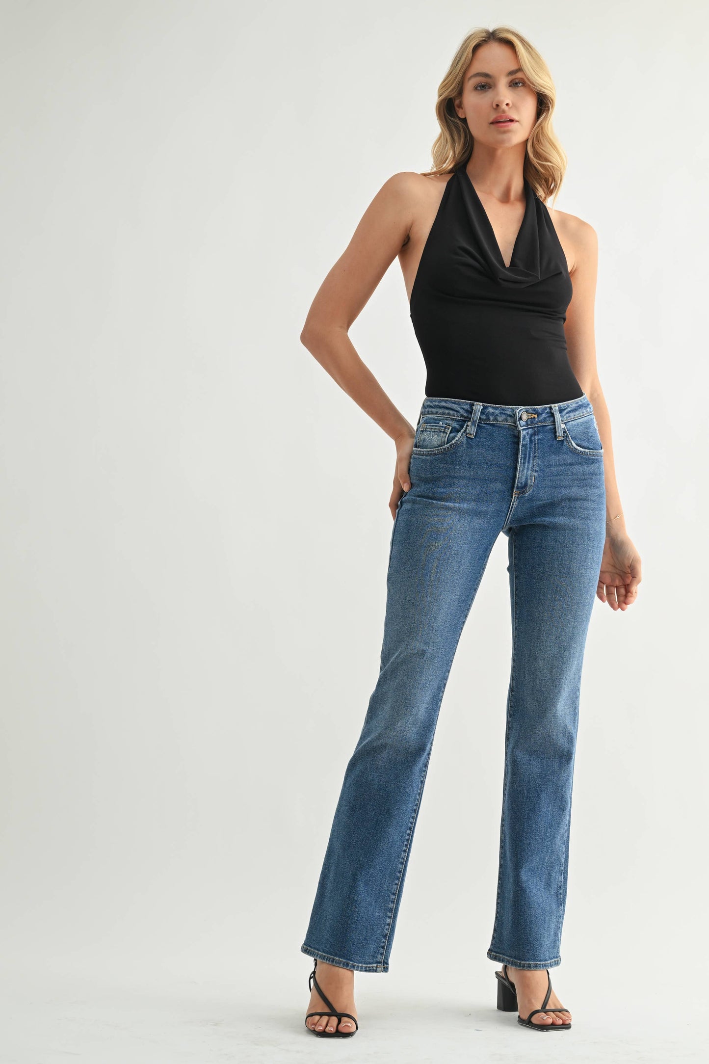 JUST BLACK DENIM LOW RISE VINTAGE SLIM BOOTCUT - Dark Wash