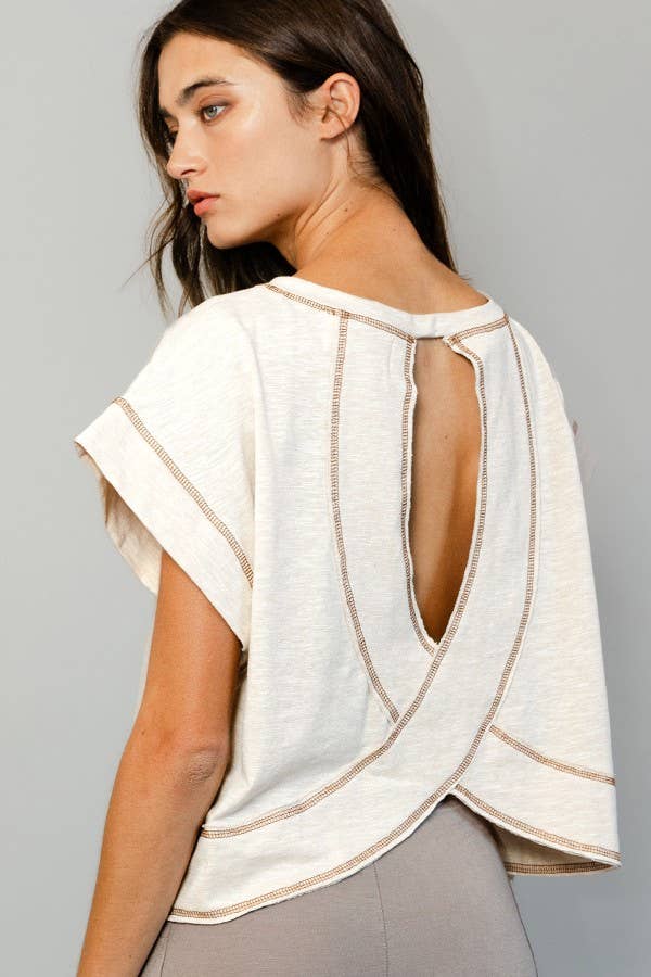 BUCKETLIST Paige Open Back Top Small NATURAL