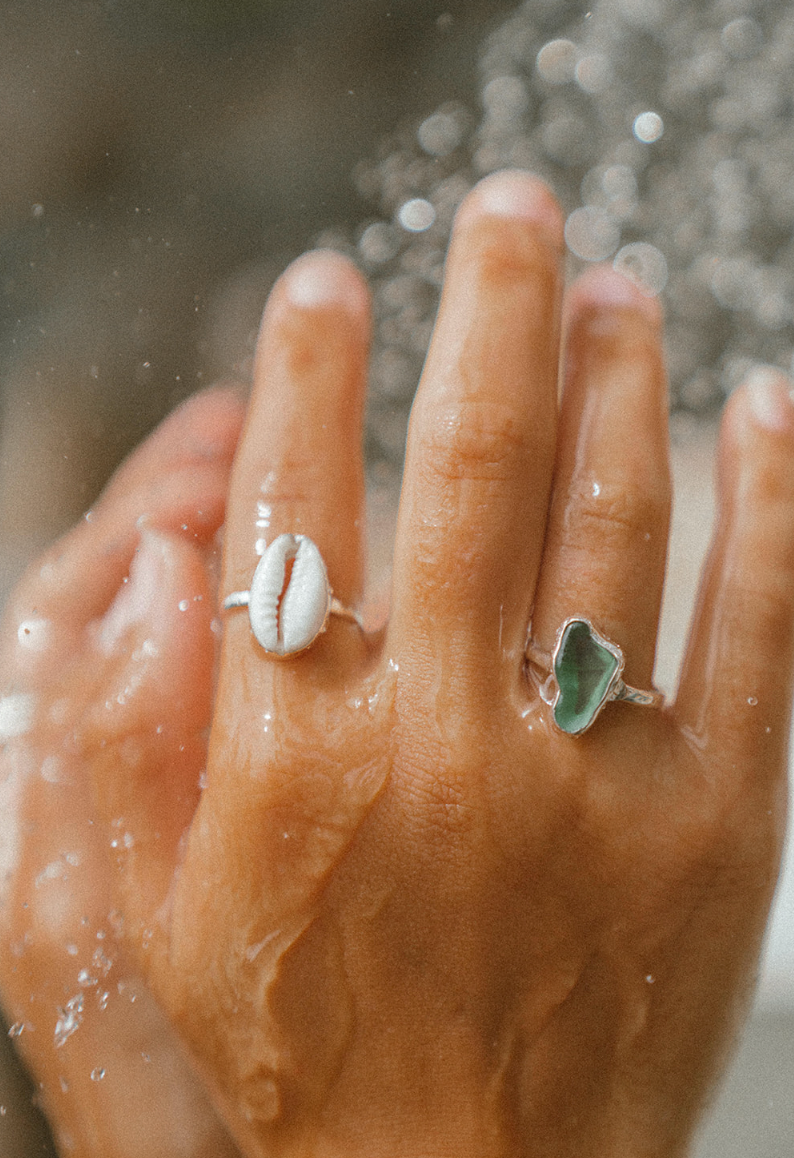The Salty Gem GREEN SEA GLASS RING (HANDMADE)