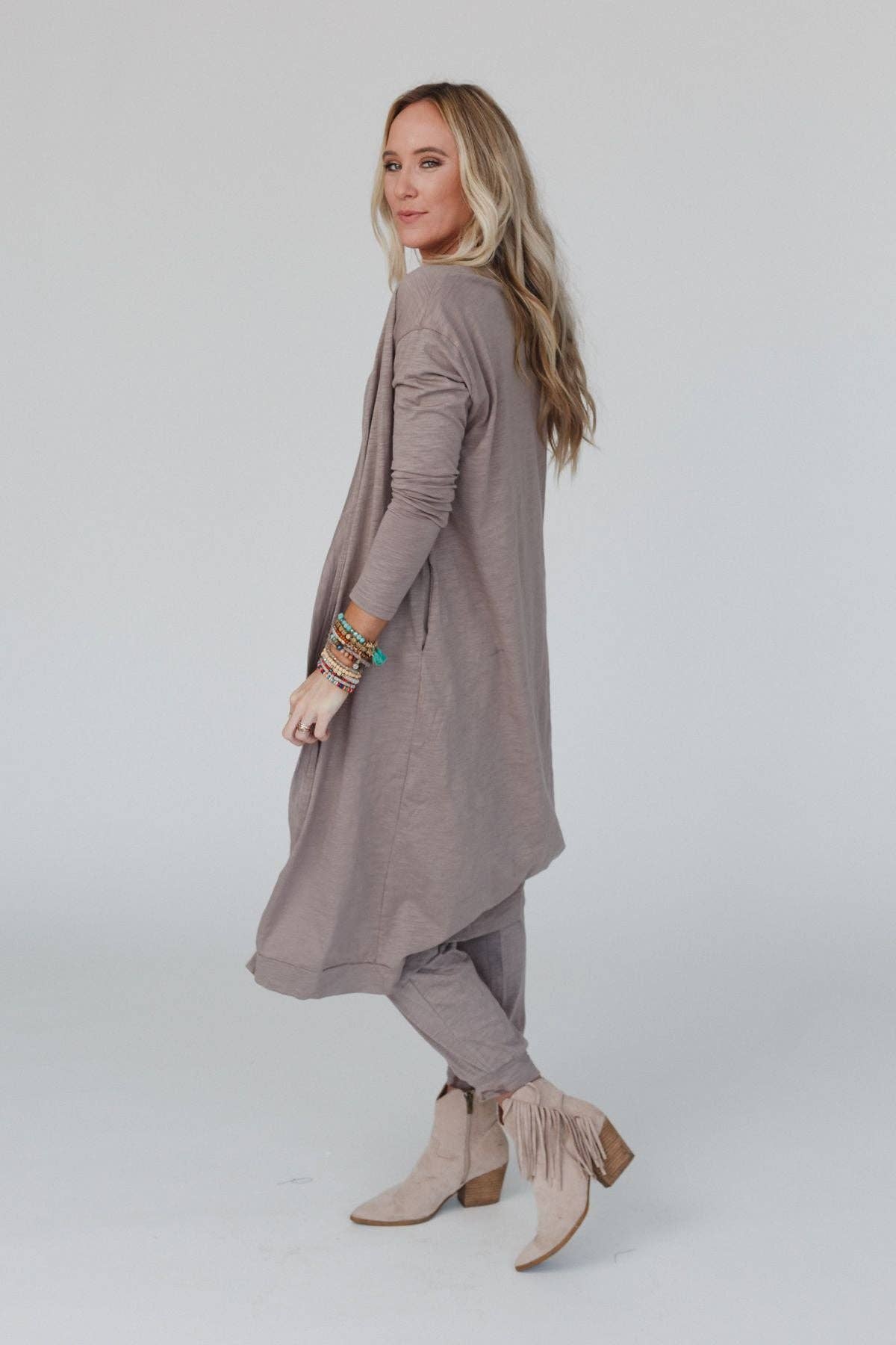 Three Bird Nest Set to Go Textured Jumpsuit And Cardigan Set