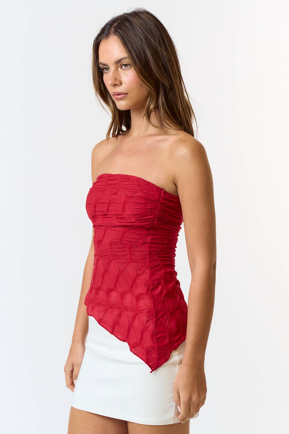 TEXTURED ASYMMETRICAL TUBE TOP