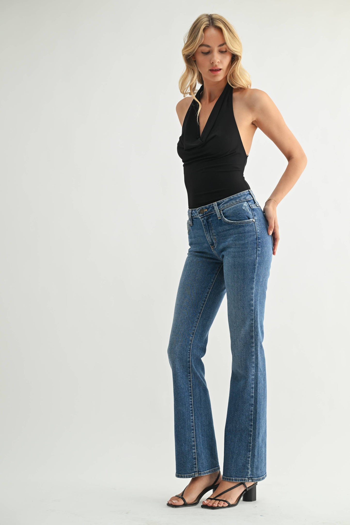 JUST BLACK DENIM LOW RISE VINTAGE SLIM BOOTCUT - Dark Wash