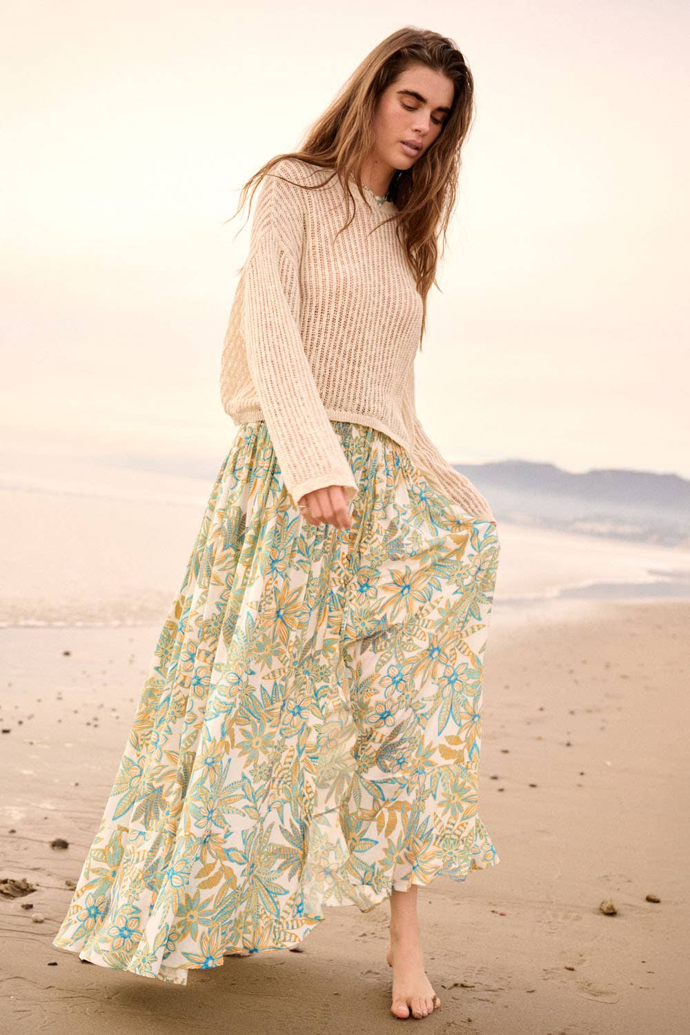 Promesa USA Bayside Maxi Skirt OFF WHITE-BLUE