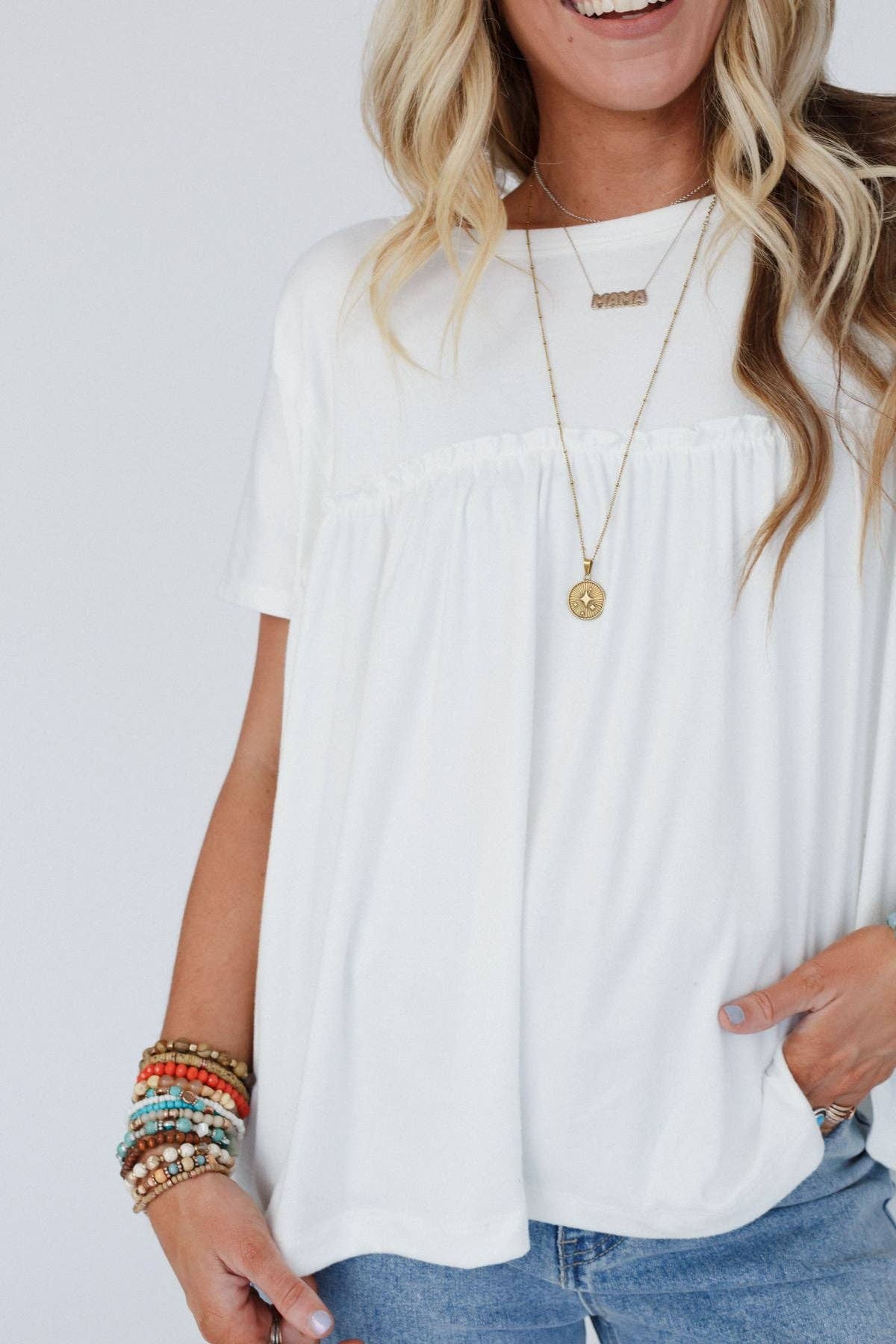 Three Bird Nest SUNDAY MORNING BABYDOLL TOP - WHITE