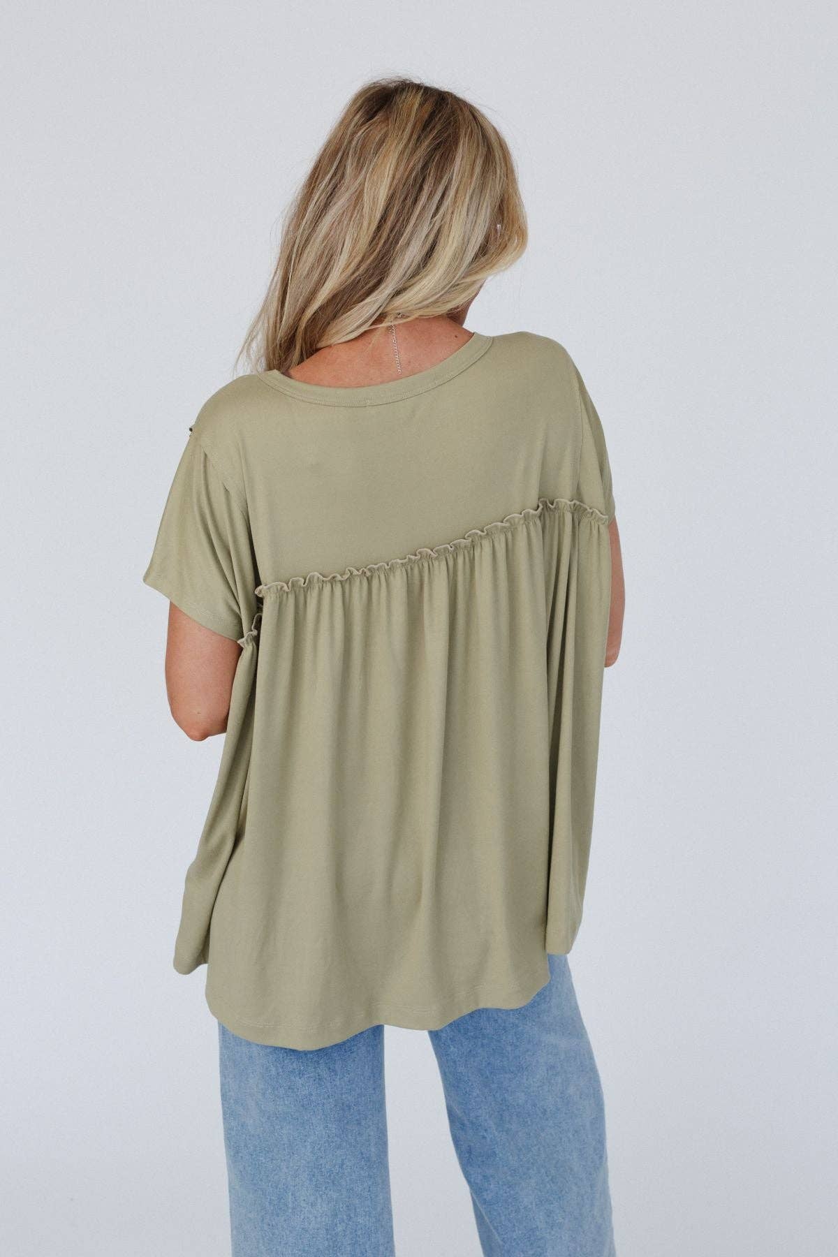 Three Bird Nest Sunday Morning Babydoll Top - Light Olive