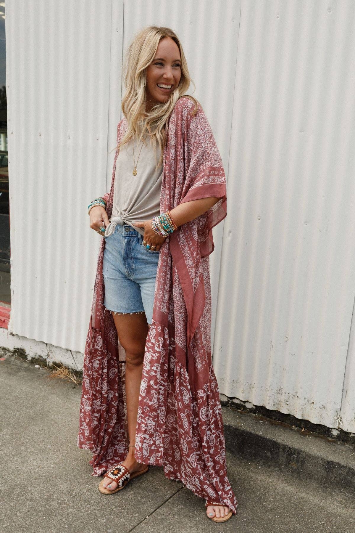 Three Bird Nest Paisley Tapestry Free Flow Duster - Wine