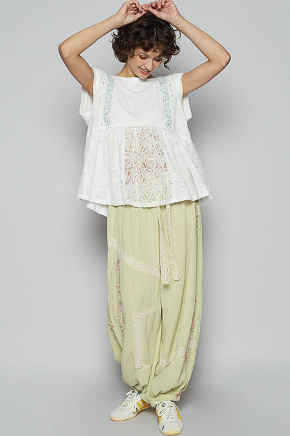 Pol Clothing BOAT NECK SOLID EMBROIDERY TEXTURED KNIT TOP