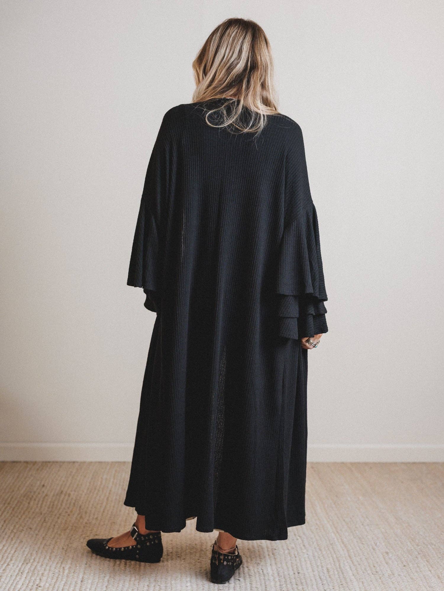 Three Bird Nest Radiant Ruffles Duster Cardigan - Black