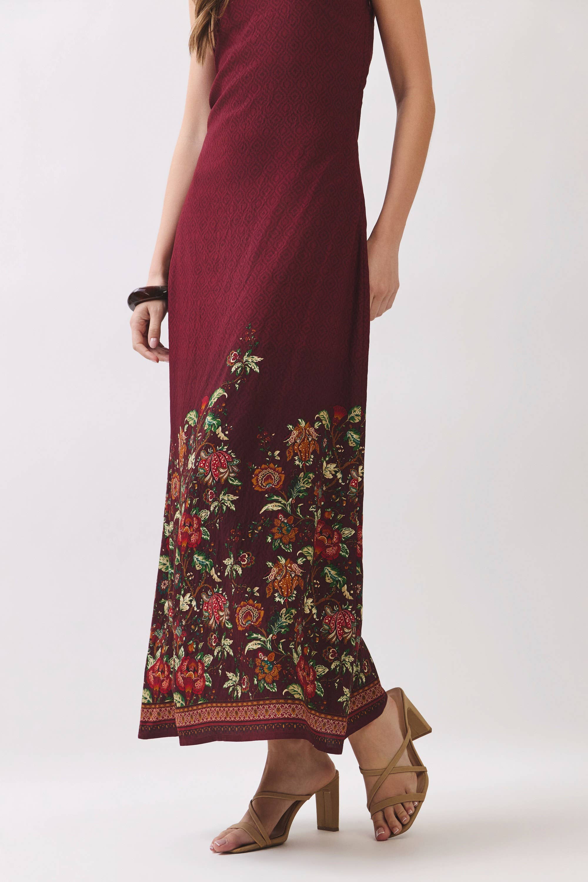 TCEC CD07414-Border Floral Strapless Maxi Dress