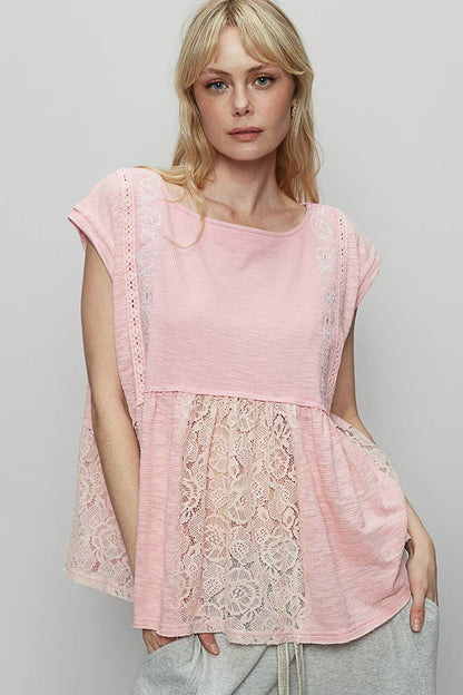 Pol Clothing BOAT NECK SOLID EMBROIDERY TEXTURED KNIT TOP SOFT PINK