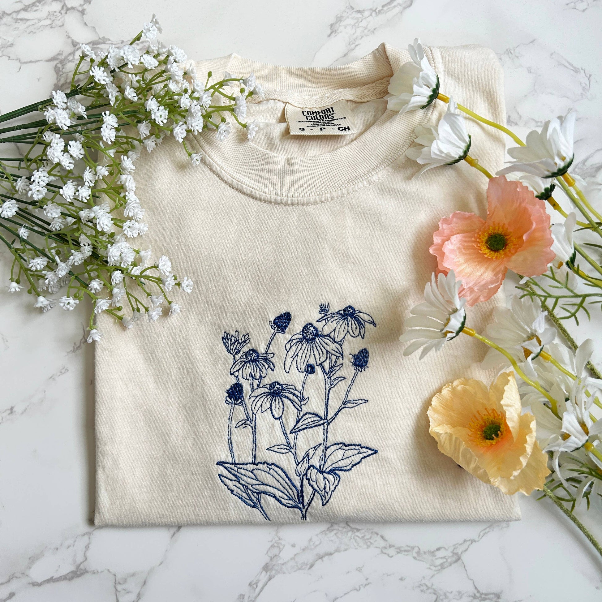 Plantiful Design Co Embroidered Wildflower Nature Hiking Tshirt