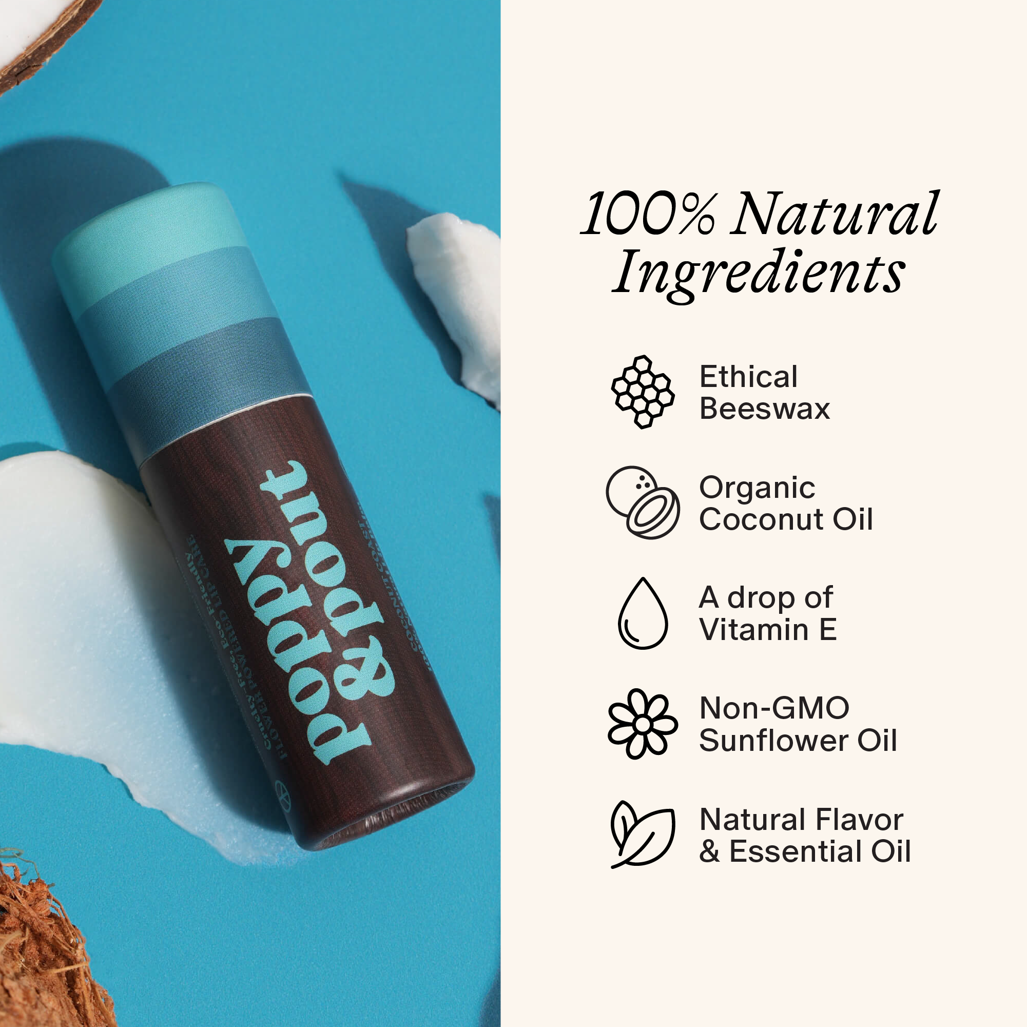Poppy & Pout Lip Balm, Retro Surf, Coconut Coast