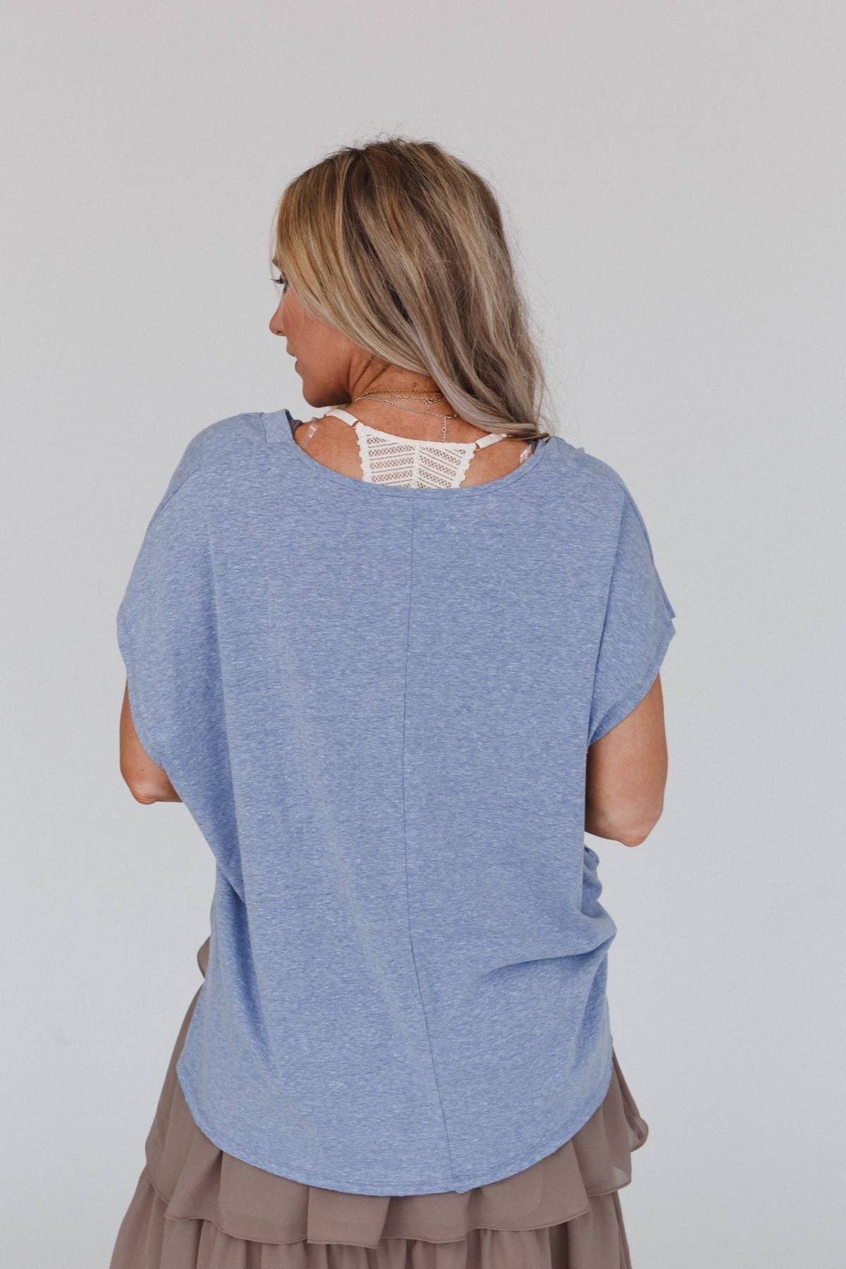 Three Bird Nest Camden Lace V Neck Top - Denim