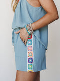 Three Bird Nest Carefree Days Crochet Detail Short Sage