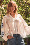 Oddi Seaside Stitch Peasant Top WHITE