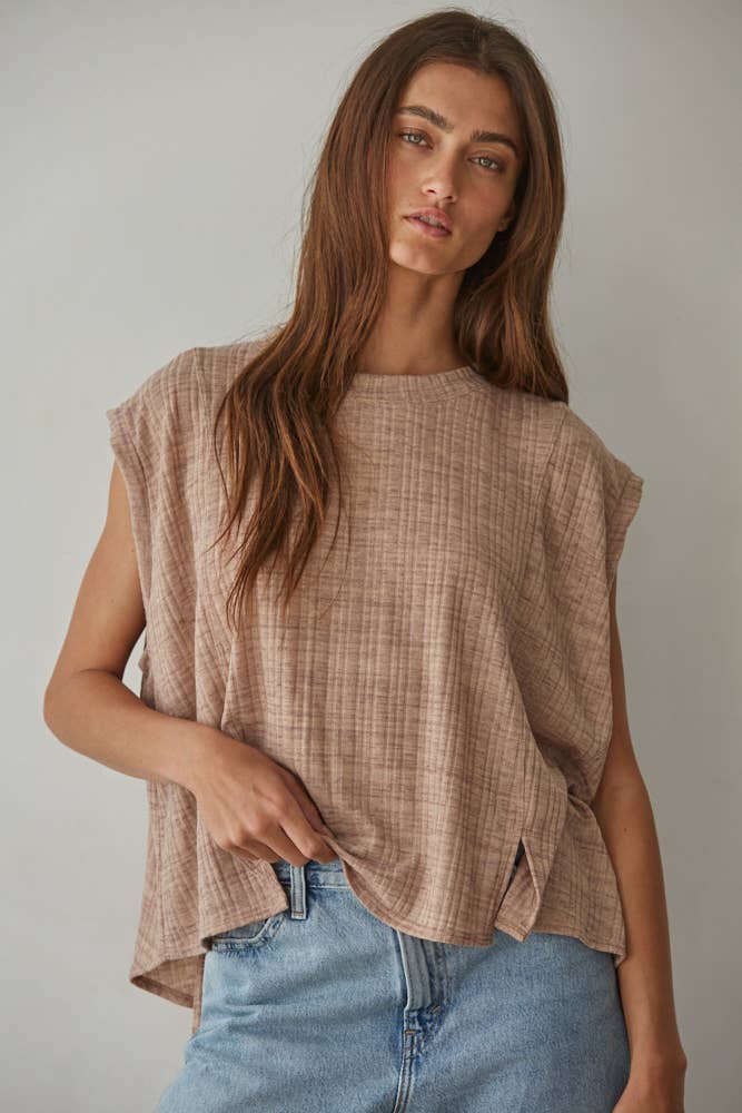 By Together KNIT RIBBED SLEEVELESS TOP Light Brown