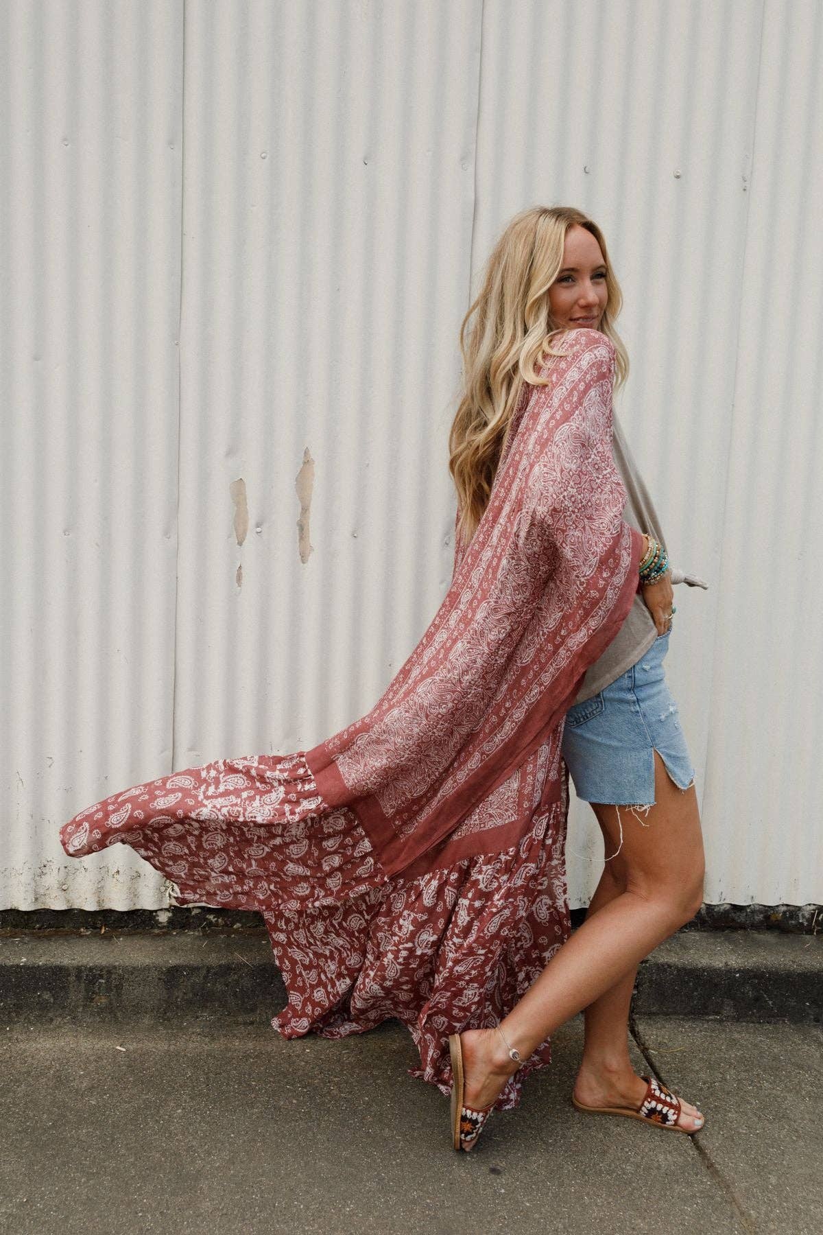 Three Bird Nest Paisley Tapestry Free Flow Duster - Wine