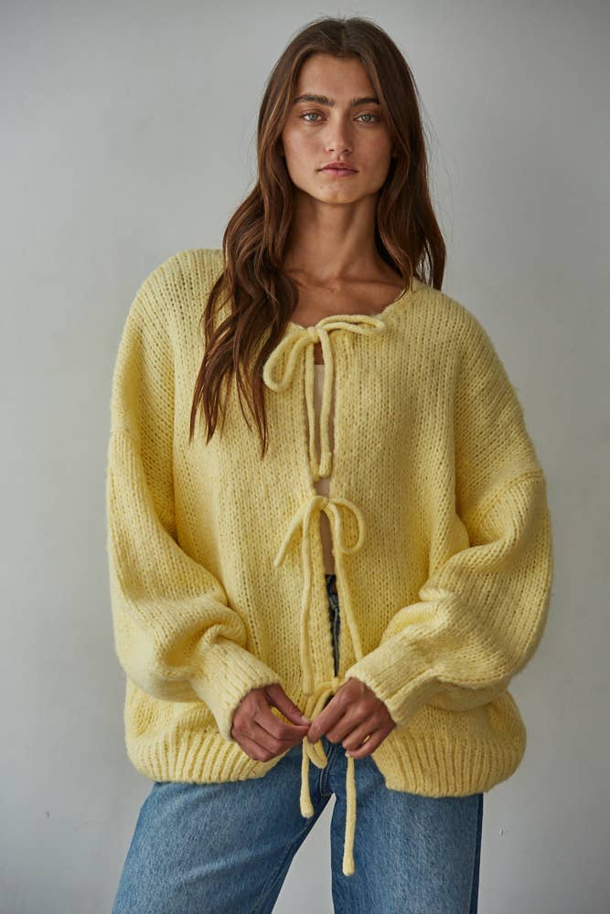 By Together Eggnog Tie Front Sweater S Yellow