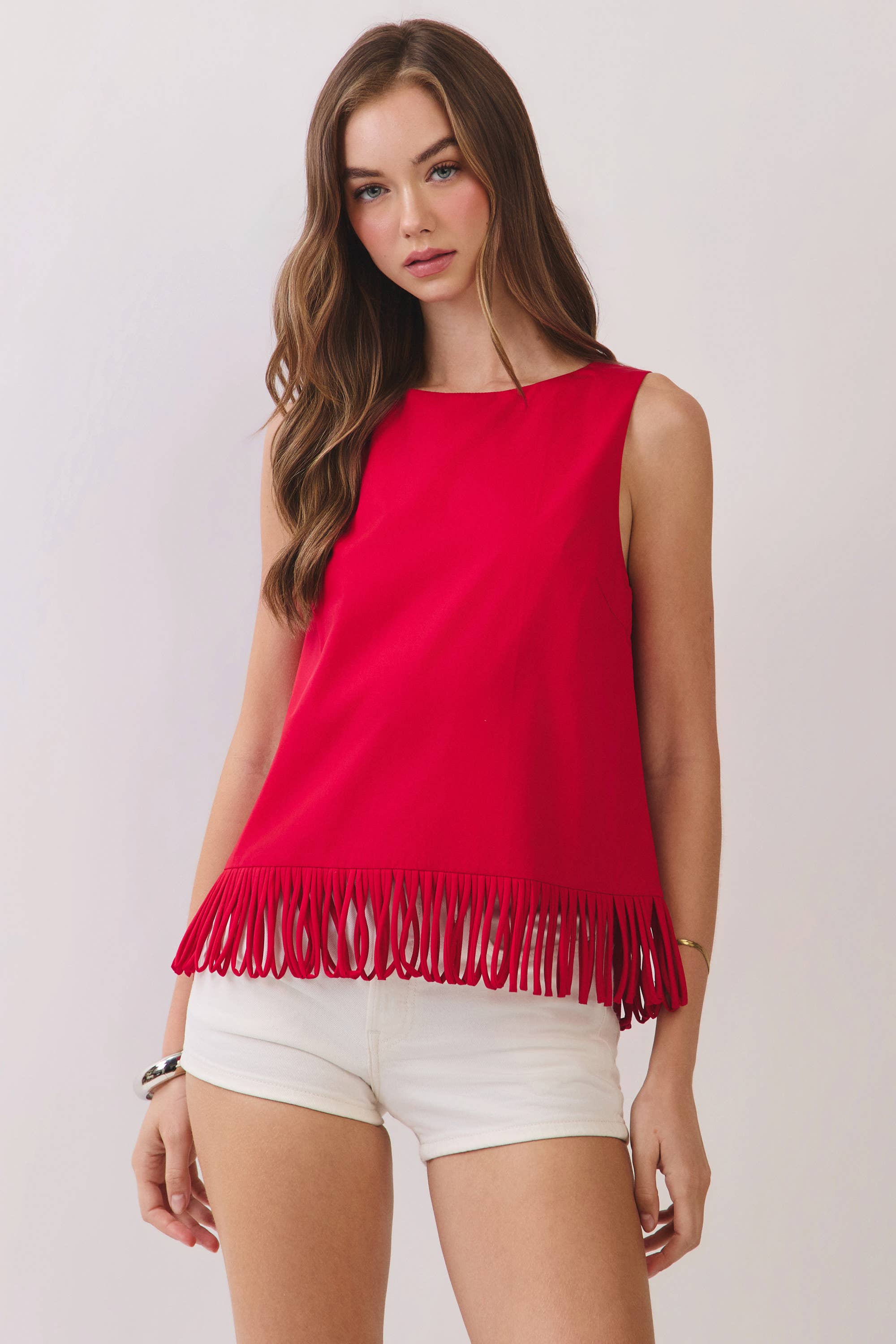 TCEC CT10040-Fringe Hem Sleeveless Top