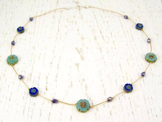 Jo Bird Jewelry Hibiscus Necklace Sky Blue