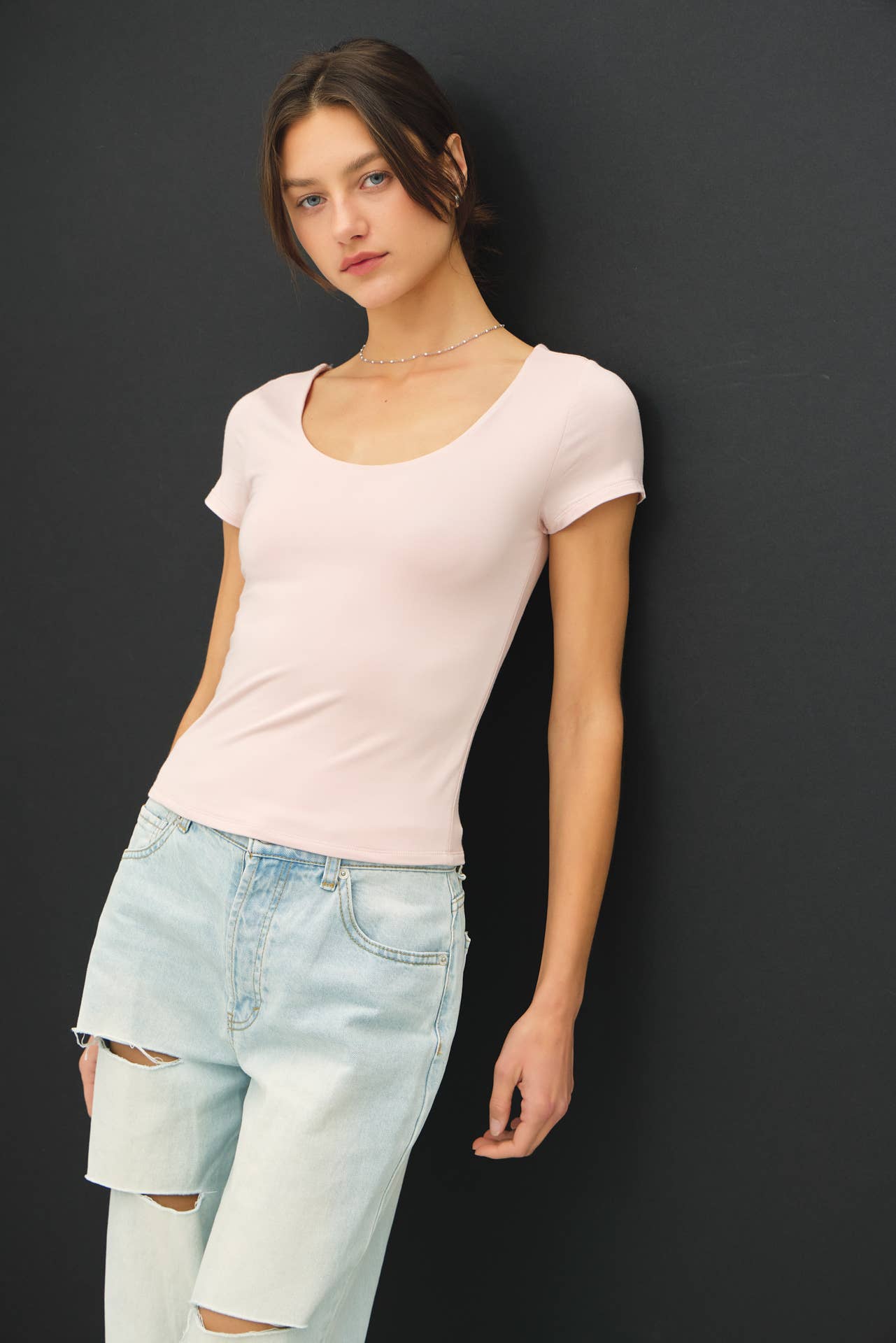 Be Cool BASIC THREADS DOUBLE LINED SCOOP NECK CAP SLEEVE TOP Blush