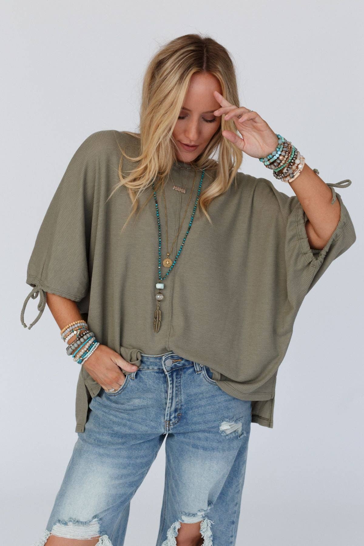 Three Bird Nest LITTLE LARK PUFF SLEEVE TEE - OLIVE