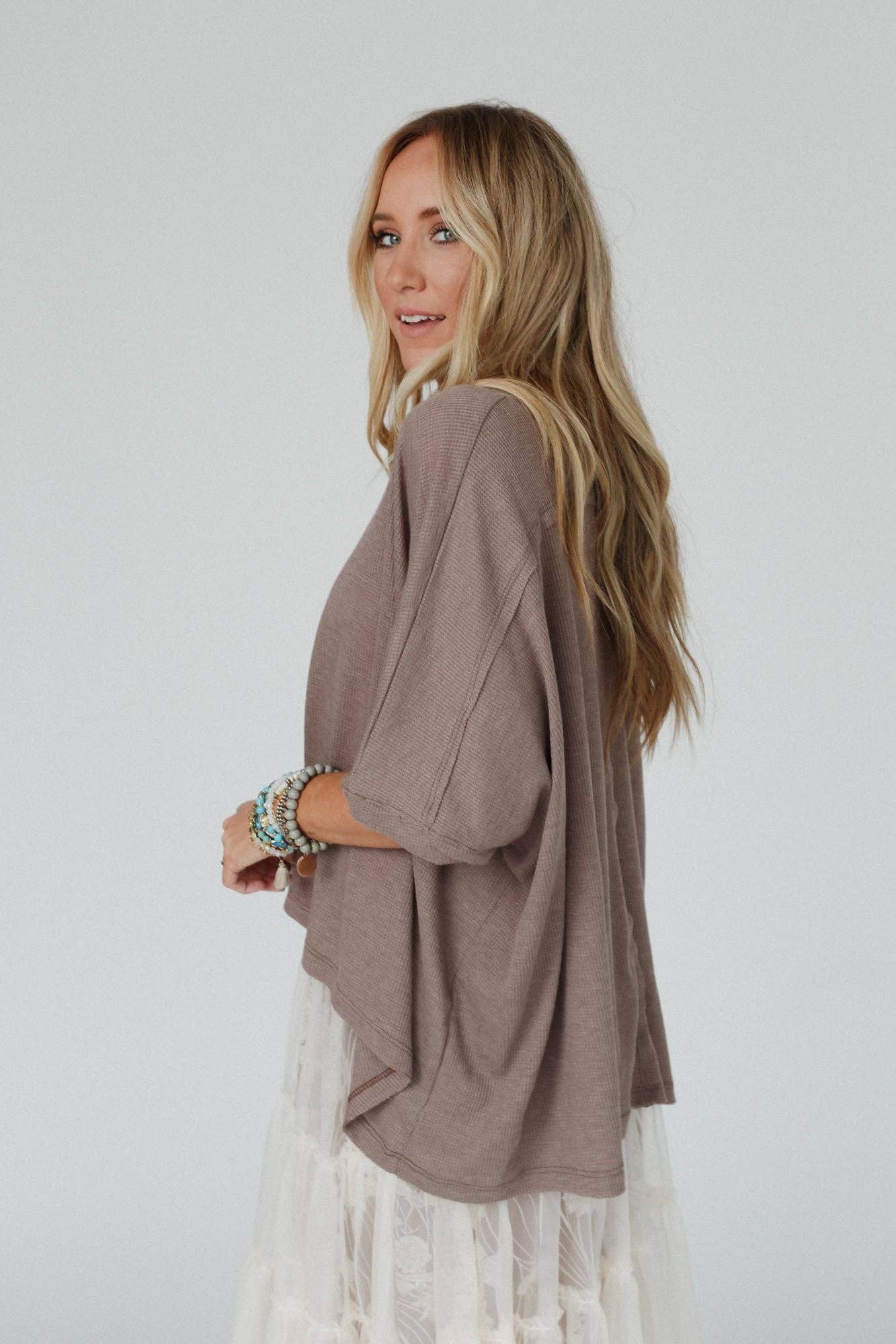 Three Bird Nest Kelsie Dolman Top - Dark Oatmeal