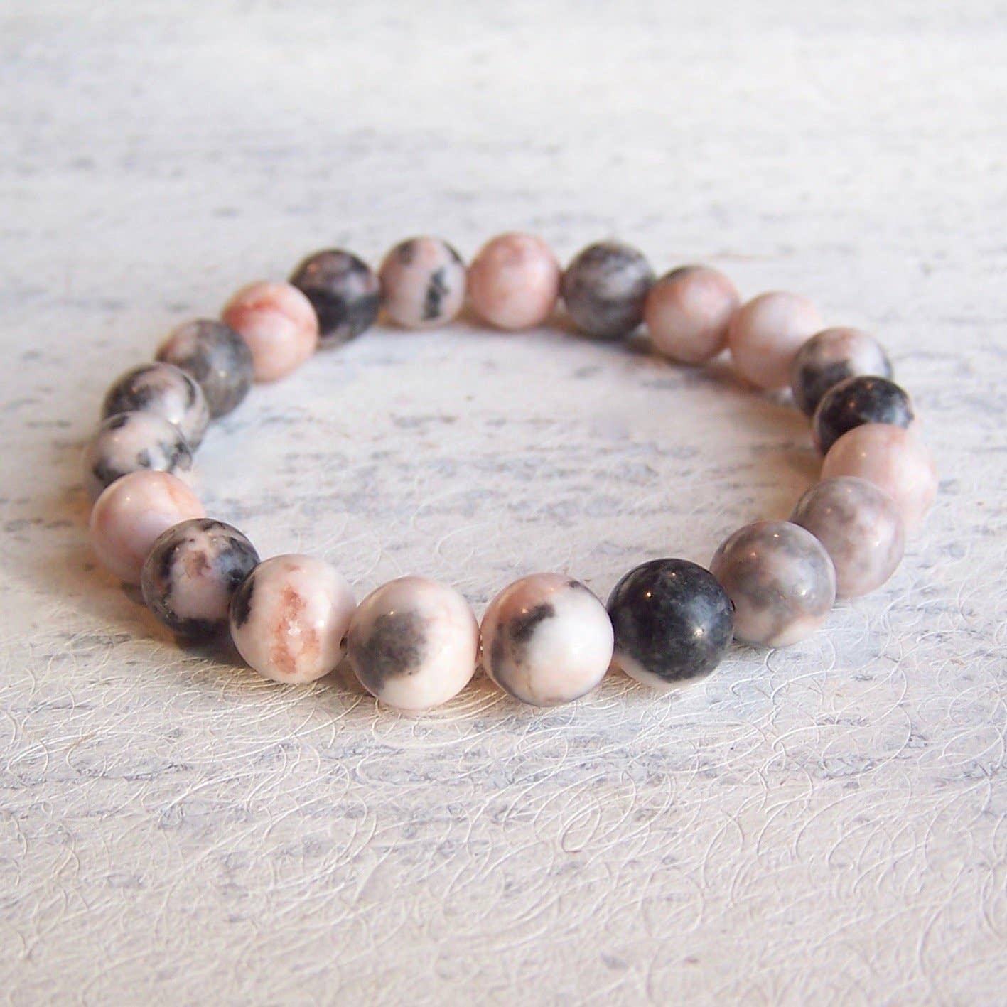 Jo Bird Jewelry Gemstone Elastic Bracelet - Greys Pink Zebra Jasper