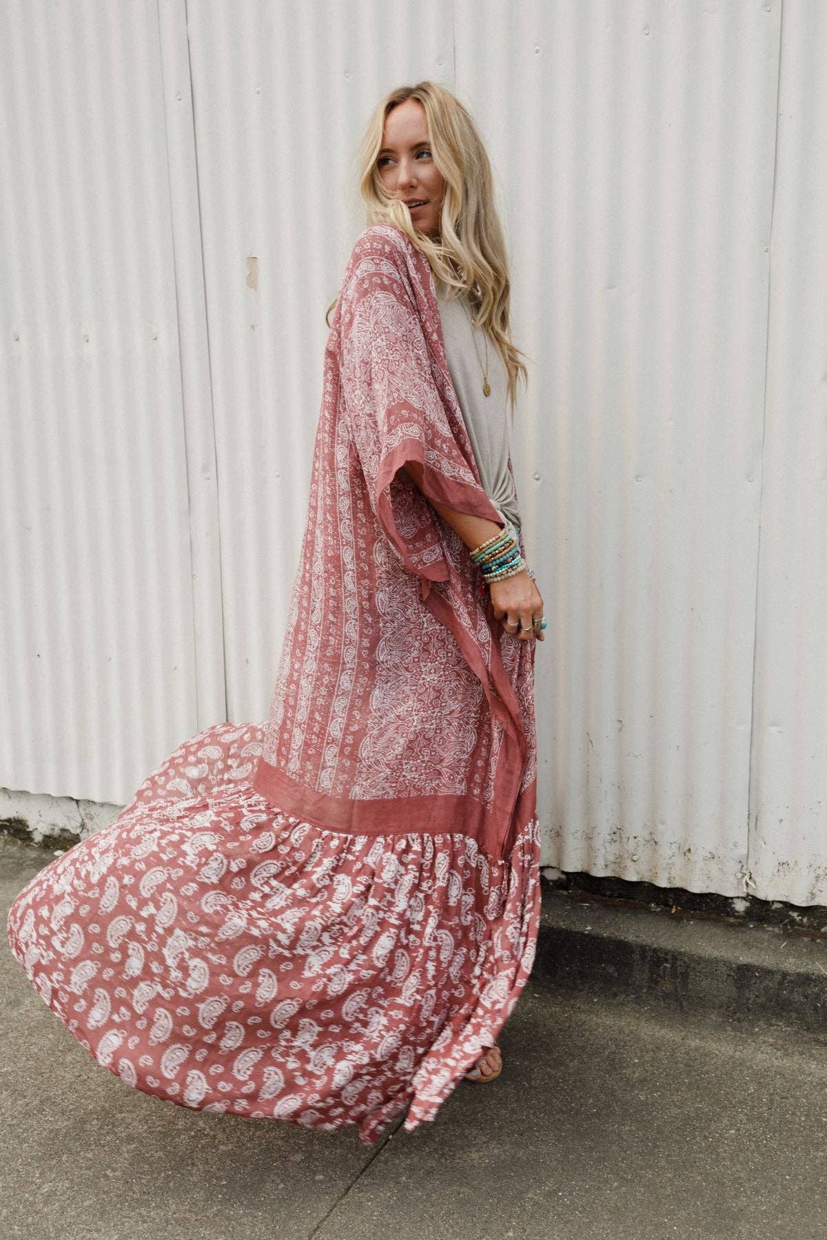 Three Bird Nest Paisley Tapestry Free Flow Duster - Wine