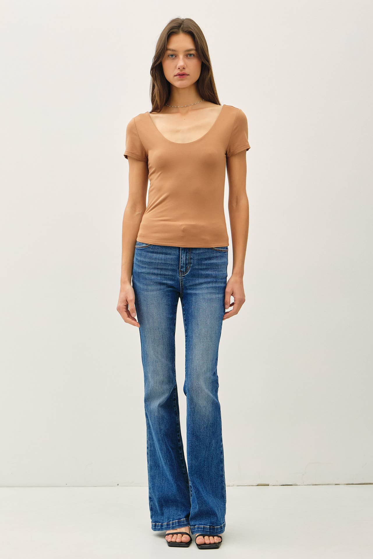 Be Cool BASIC DOUBLE LINED SCOOP NECK CAP SLEEVE TOP
