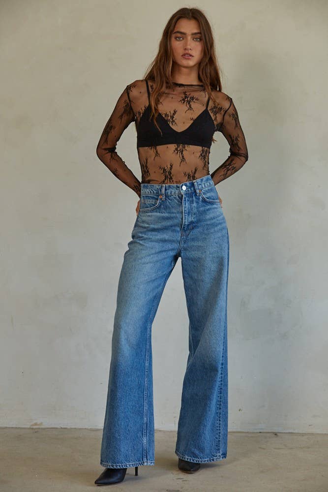 By Together Freya Lace Layering Top M Black