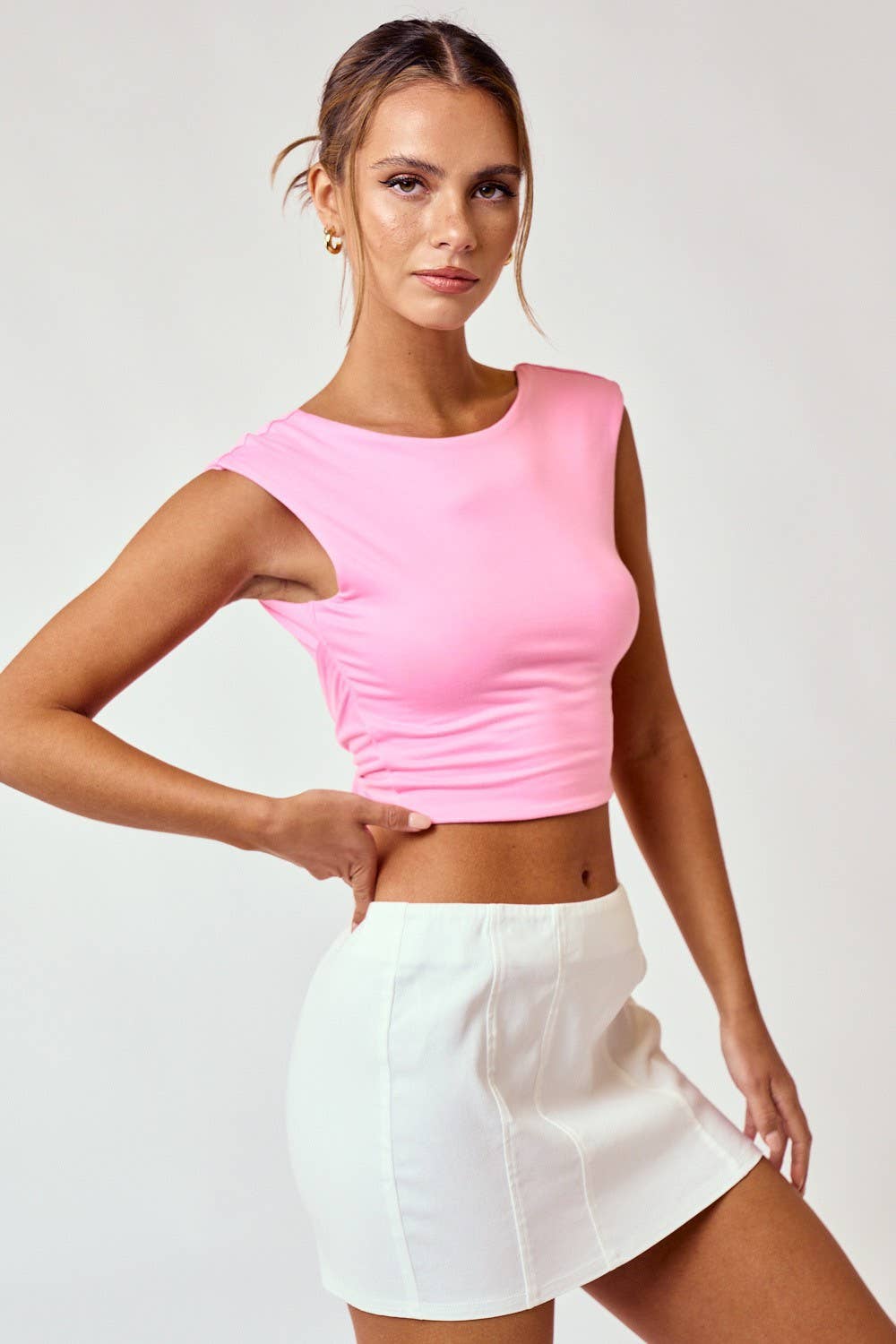 Blue Blush SLEEVELESS BRUSHED KNIT TOP
